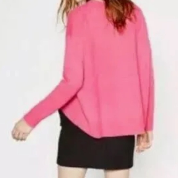 Zara Women’s Knit Sweater 100% Cashmere High low Barbie Pink Sz M oversized - Picture 2 of 16